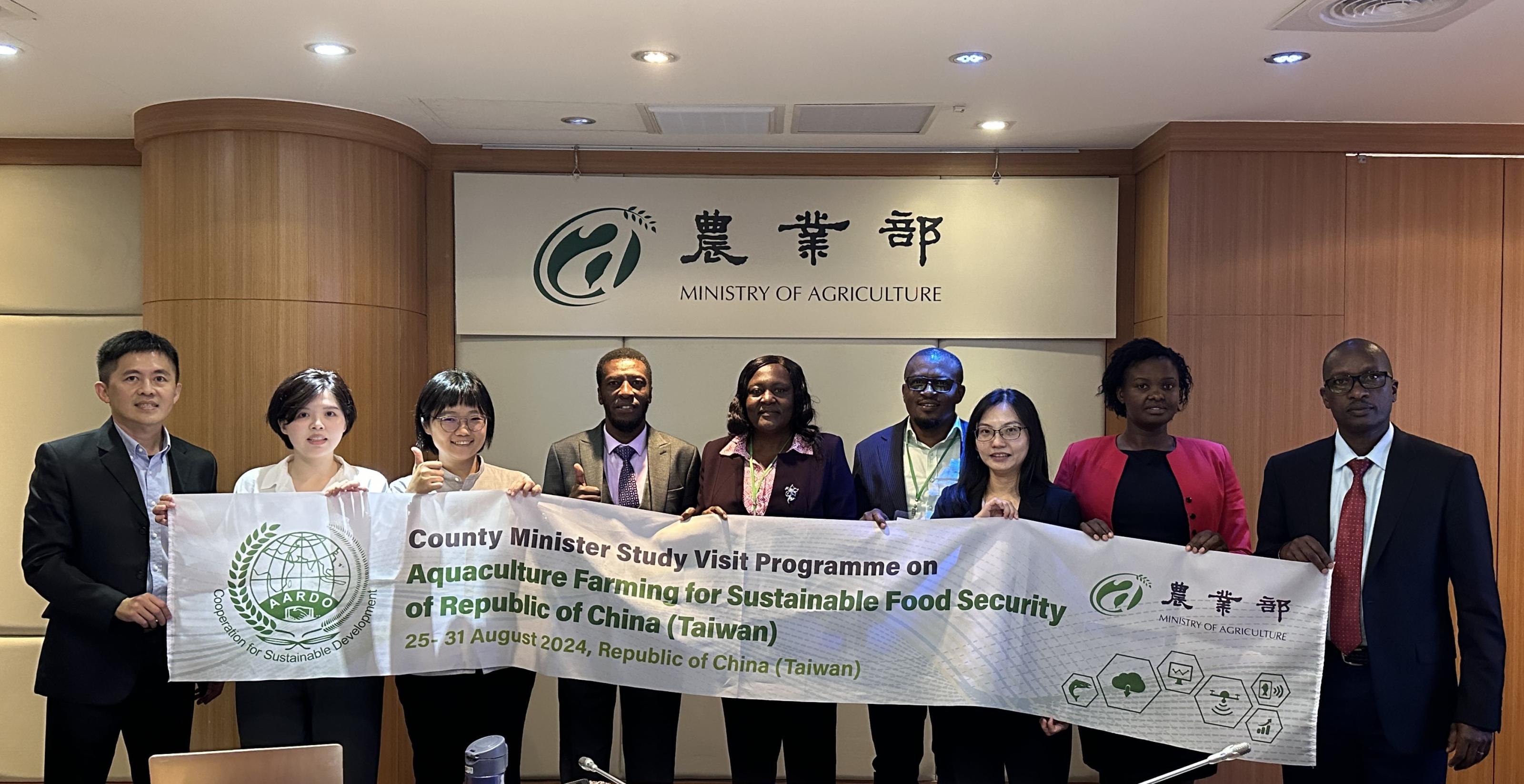 A high-level delegation from the county government of Nyamira, Kenya, a member of the African-Asian Rural Development Organization (AARDO), visited the Ministry of Agriculture to better understand Taiwan’s policies related to agriculture and fisheries.