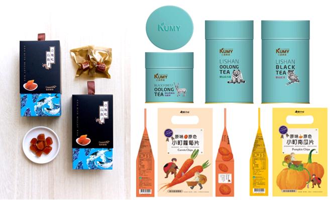 Successful TGA program cases over the years. (Picture A: 2011 participant Shin Rong Seafood Co., Ltd. and its product “One-bite Mullet Roe” which won the 2015 COA Top 10 Innovative Product Golden Award at the Food Taipei Show; picture B: 2014 participant Kumy Tea Garden blended typical Lishan elements into its product design which garnered praises from buyers according to the New Brand New Image test result obtained by the organizers; picture C: 2010 and 2013 participant Wu-feng District Farmers’ Association has successfully entered the Singaporean and Mainland Chinese markets with brand “Wufeng Countryside Street” which turned agro-products into cute and lovely gifts.)